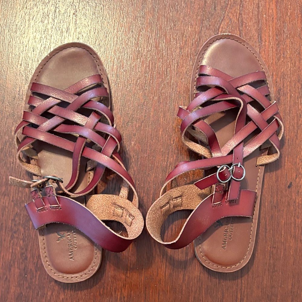 American Eagle Burgundy Leather Sandals